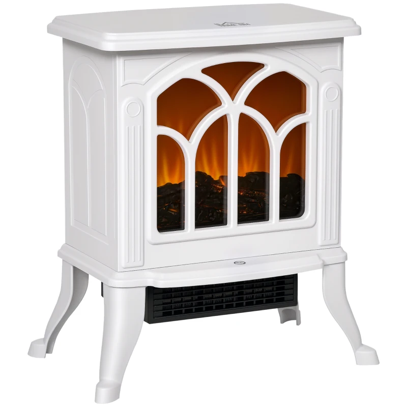 HOMCOM Electric Fireplace Heater, Freestanding Fireplace Stove with Realistic Flame, Overheat Protection, 750W/1500W, White