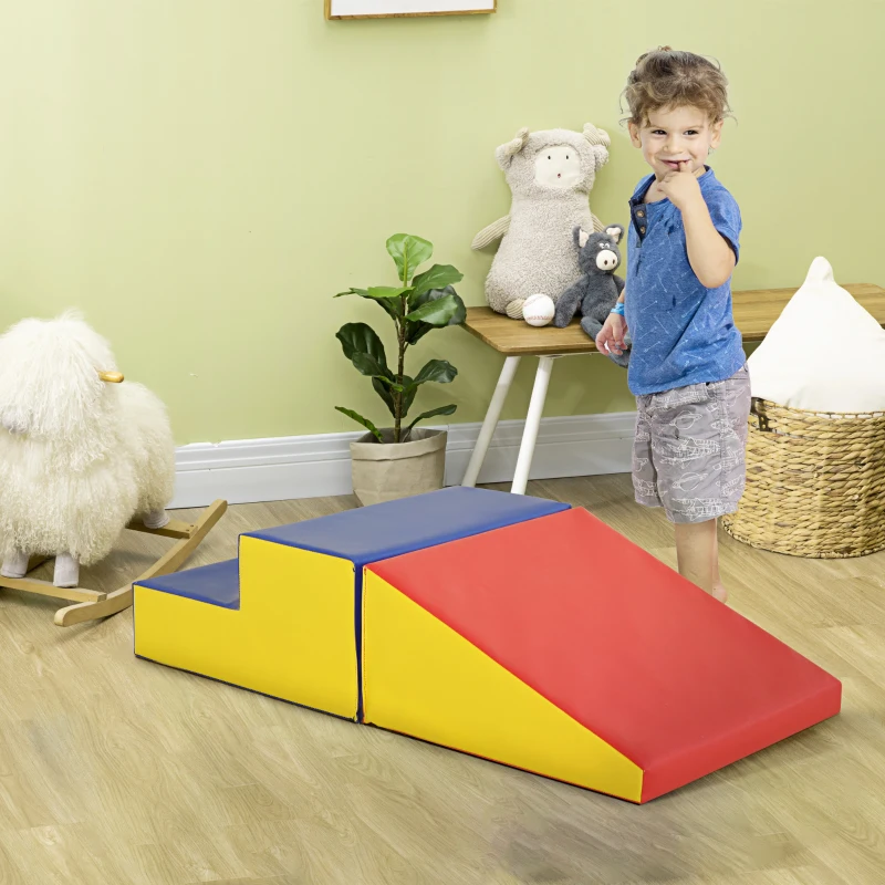 Soozier 2-Piece Climb and Crawl Activity Soft Play Set, Secure Foam Blocks Playset for Toddler Preschooler Babies Indoor, Activity Structure Play Equipment, Multi-colour