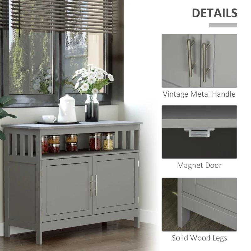 HOMCOM Kitchen Sideboard, Buffet Cabinet, Wooden Storage Console Table with 2-Level Cabinet and Open Shelf, Gray