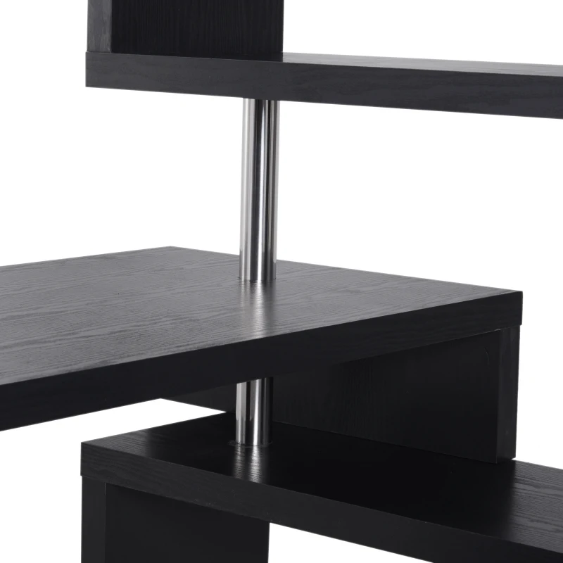 HOMCOM 94" 5 Tier L-Shaped Computer Desk Rotating Writing Table Corner Desk with Display Shelves and Stainless Steel Frame, Black