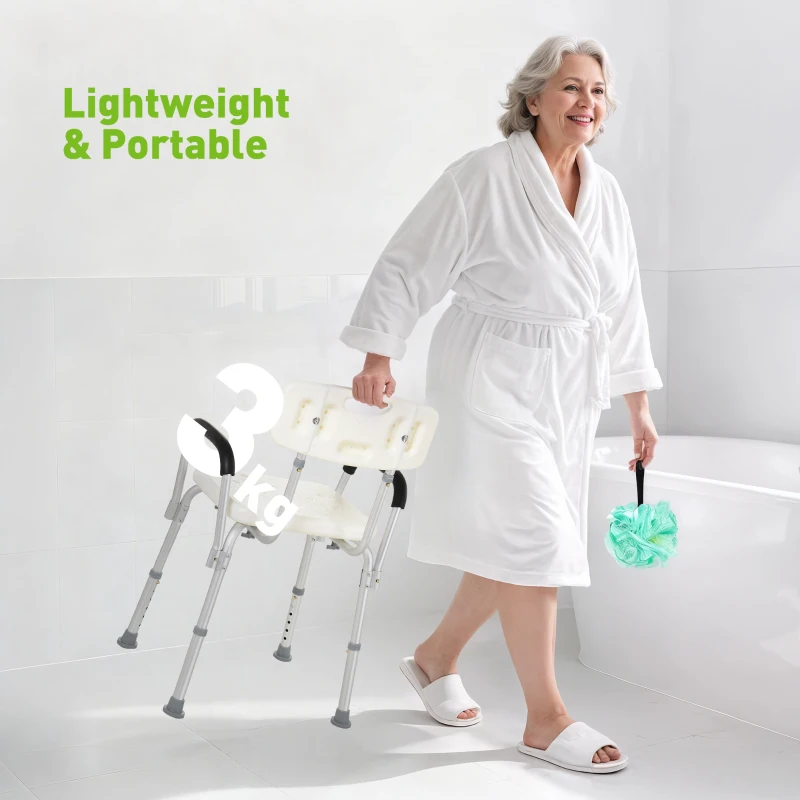 HOMCOM Shower Chair, Mobility Medical Grade Bath Chair, Adjustable Shower Bench with Removable Armrests for Seniors, Handicap, Disabled