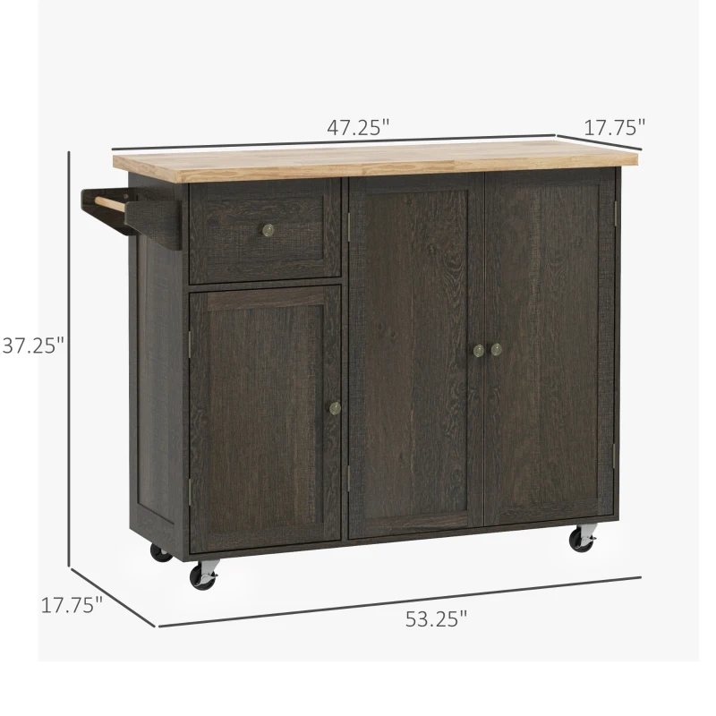 HOMCOM Triple-Cabinet Rolling Kitchen Island on Wheels, Kitchen Cart with Storage Shelf Adjustment, Rolling Utility Cart