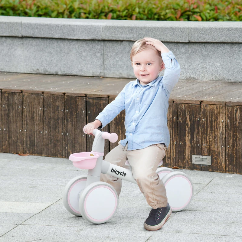 Qaba Balance Bike for Toddlers 1-3 Years with Adjustable Seat, Silent Wheels, No Pedal Bike, Pink