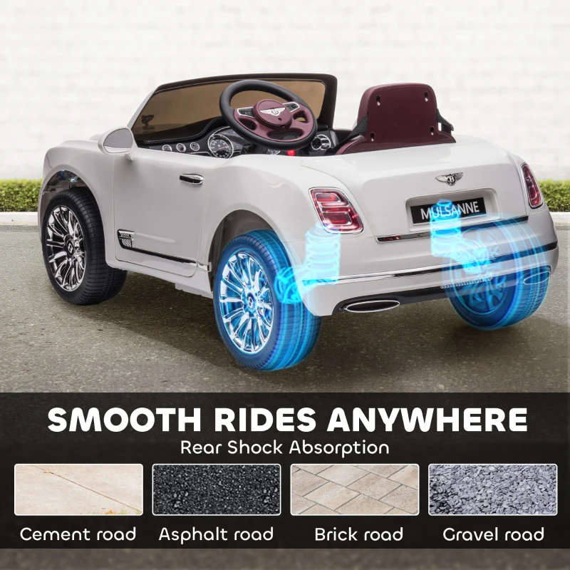 Aosom Bentley Mulsanne 12V Ride on Car, Battery Powered Car with Remote Control, Suspension, Startup Sound, LED Lights, MP3, Horn, Music, Forward and Backward, 2 Motors, White