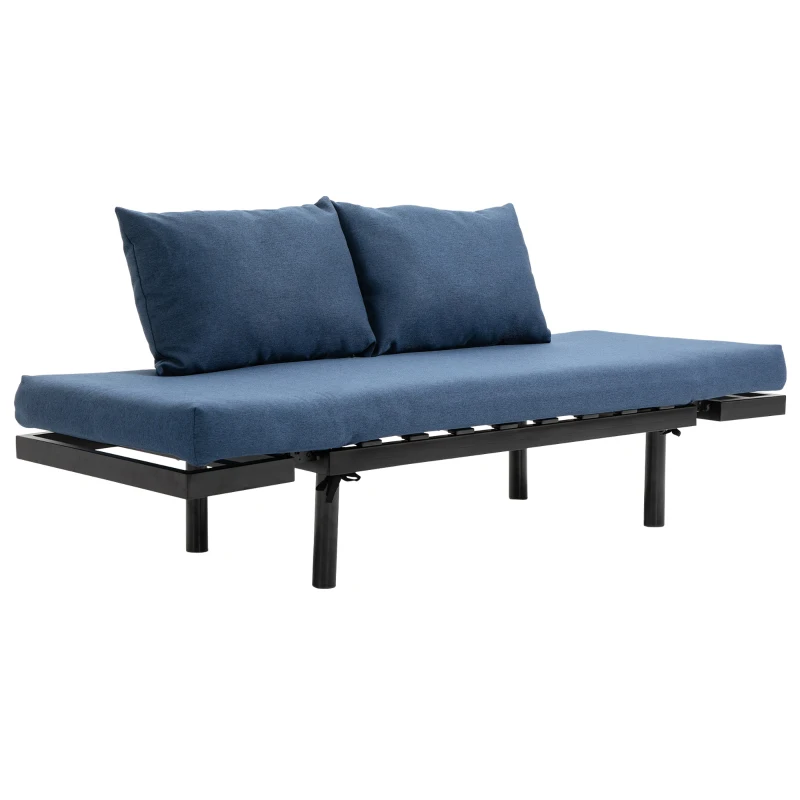 HOMCOM Single Person Chaise Lounger, Modern Sofa Bed with 5 Adjustable Positions, 2 Large Pillows, and Birch Legs, Blue