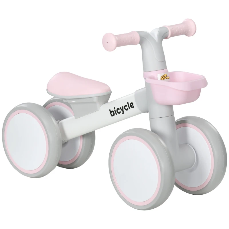 Qaba Balance Bike for Toddlers 1-3 Years with Adjustable Seat, Silent Wheels, No Pedal Bike, Pink