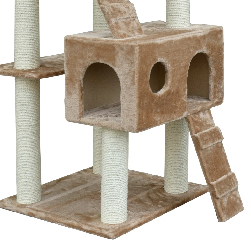 PawHut 71-Inch Cat Tree Furniture Pet Tower House with Scratch Post and Condo, Beige