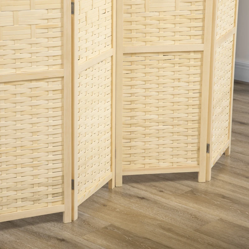 HOMCOM 4-Panel Room Divider, 5.6 FT Bamboo Freestanding Folding Privacy Screen for Indoor Bedroom Office, Natural Wood