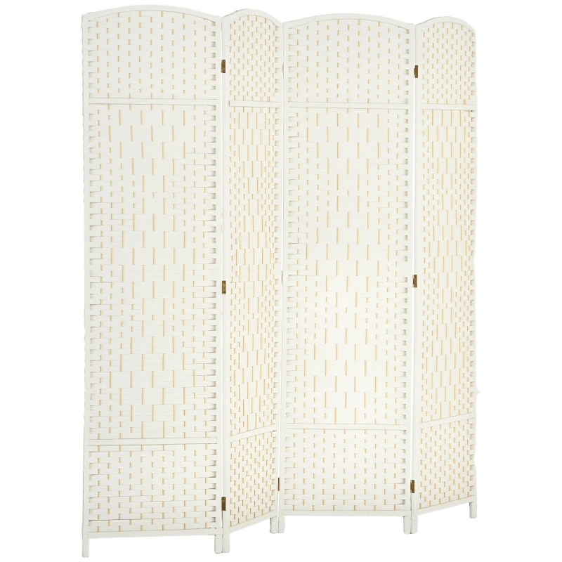 HOMCOM Folding Room Divider Screen 4 Panel 6' Tall Privacy Screen Freestanding Wood Partition for Home Office, White