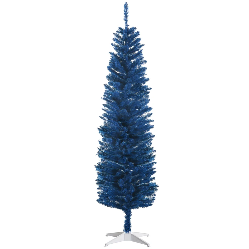 HOMCOM 6ft Pencil Christmas Trees, Skinny Artificial Christmas Tree for Xmas Holiday Decor, Deep Blue