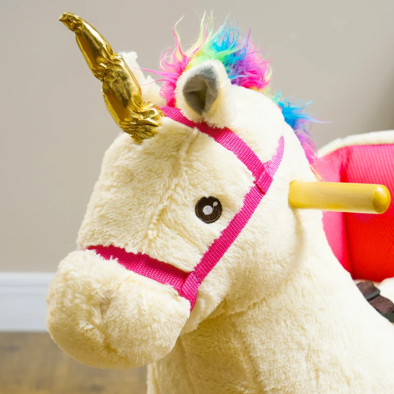 Qaba Kids Rocking Horse, Unicorn with Realistic Sound, Safety Belt & Wooden Base for 18-36 Months