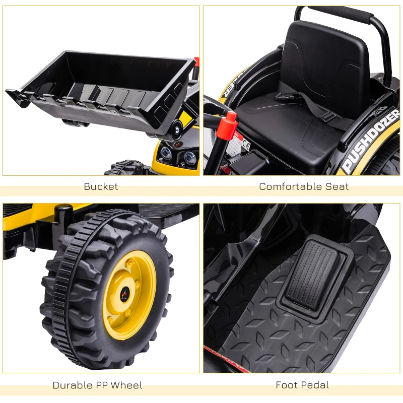 Aosom 6V Kids Rechargeable Battery Powered Truck with Adjustable Bucket, High/Low Speed Realistic Sound, Yellow