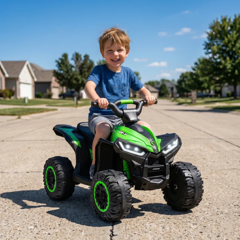 Aosom Kids ATV 4 Wheeler, 12V Kids Ride On Toy with Dual Motors, High & Low Speed, Music, Headlights, Up to 3.7 MPH, Green