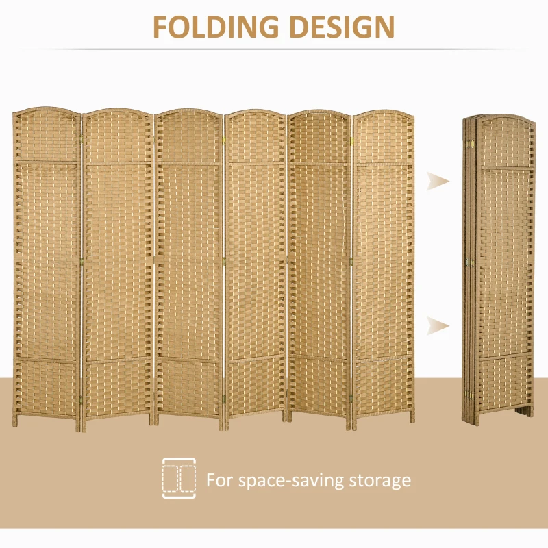 HOMCOM Folding Room Divider Screen 6 Panel 5.6 ' Tall Privacy Screen Freestanding Room Partition for Home Office, Nature Wood