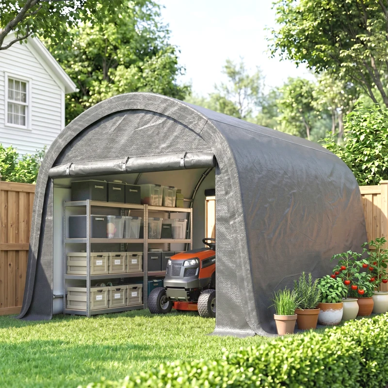 Outsunny 10' x 10' Outdoor Storage Tent, Heavy Duty and Waterproof Portable Shed for Bike, Motorcycle & Garden Tools, Light Grey