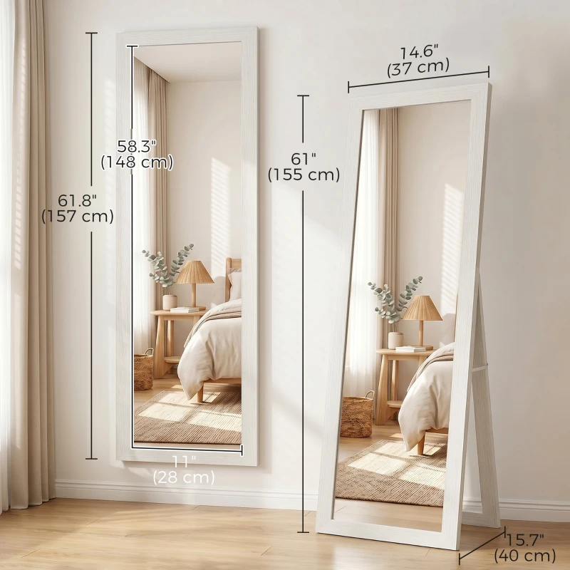 HOMCOM 15" x 62" Full Length Mirror for Bedroom, Free Standing Dressing Mirror, Wall Mirror for Living Room, White