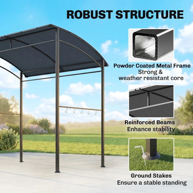 Outsunny 7' x 5' BBQ Grill Gazebo Tent, Garden Grill Canopy with Steel Frame and Hooks, Outdoor Sun Shade, Grey