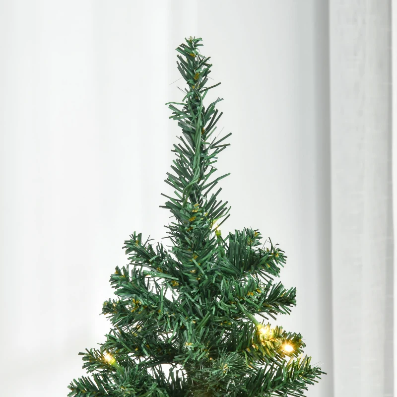 HOMCOM 5' Tall Pre-Lit Slim Noble Fir Artificial Pencil Christmas Tree with Realistic Branches, 110 Warm White LED Lights and 294 Tips, Green