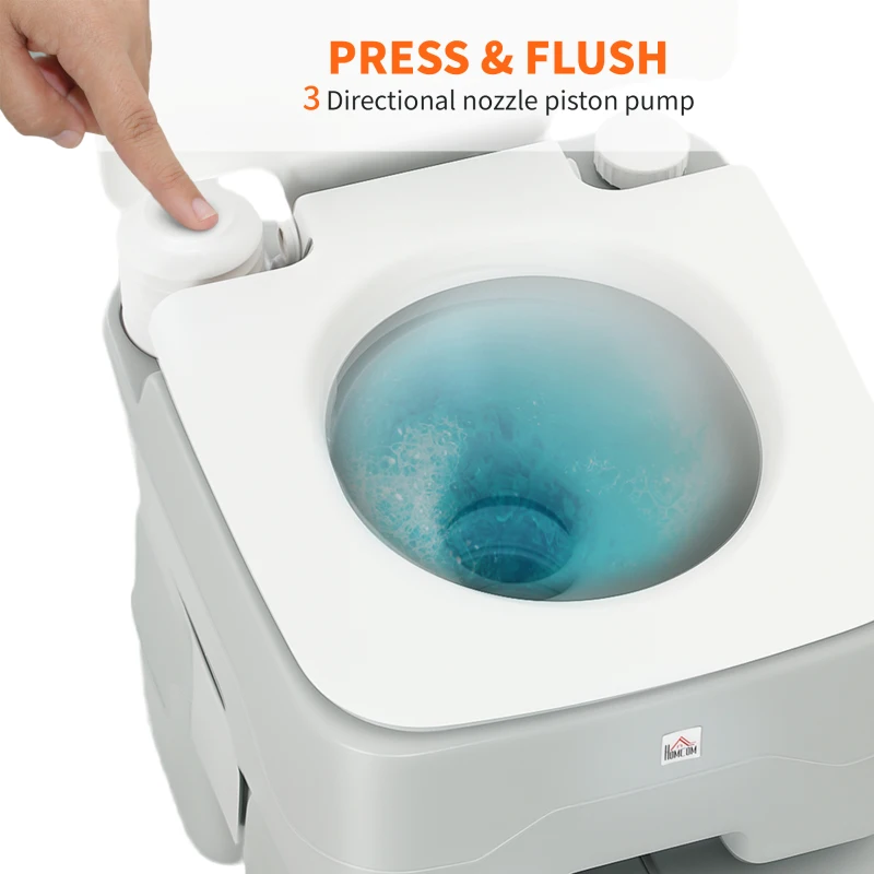 HOMCOM Outdoor Portable Travel Toilet Flushable Tank with Level Indicator  3 Way Pistol for Camping Boating Roadtripping 5.3 Gallon (20L)