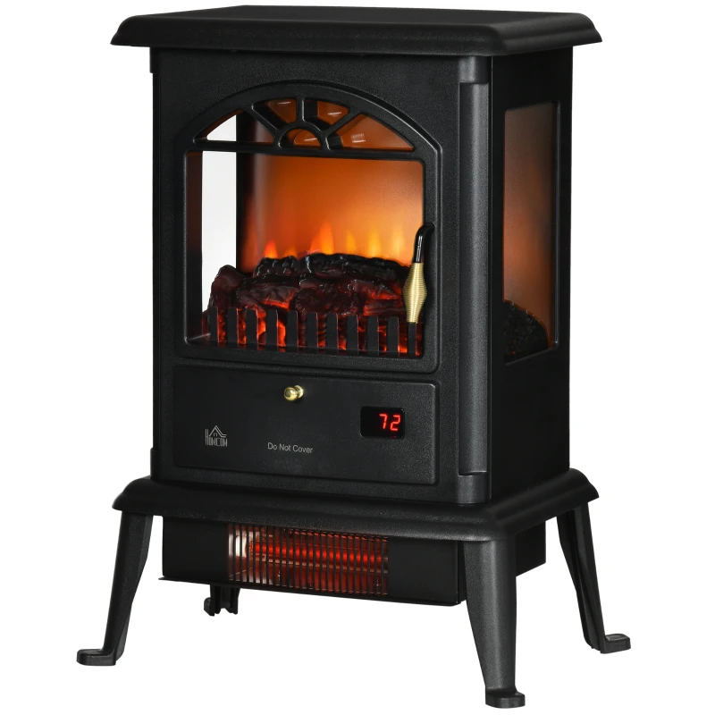 HOMCOM 23" Electric Infrared Fireplace Stove, Freestanding Fire Place Heater with Realistic Log Flame, Timer, Black
