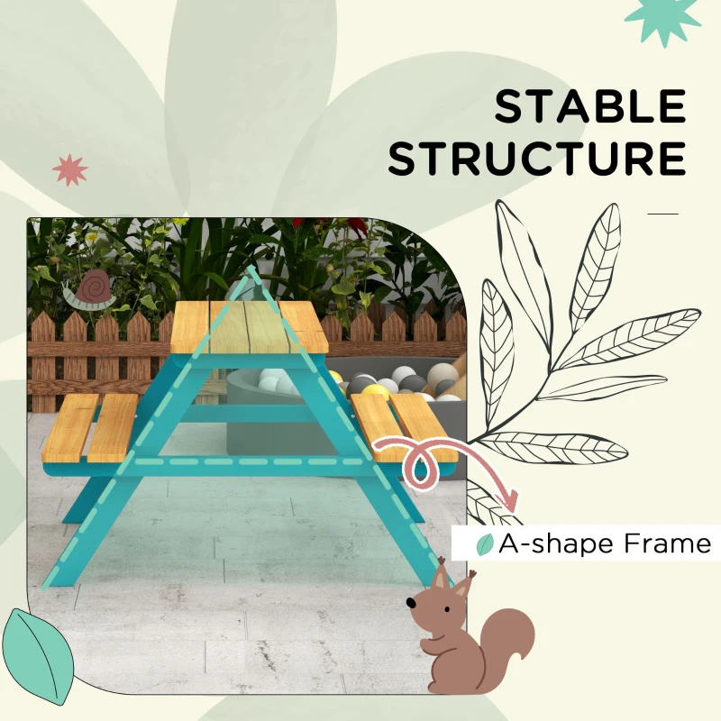 Outsunny Kids Outdoor Table Set Wooden Toddler Picnic Table & Benches for 4 Kids 3-8 Years Old, Easy Installation, Natural Wood