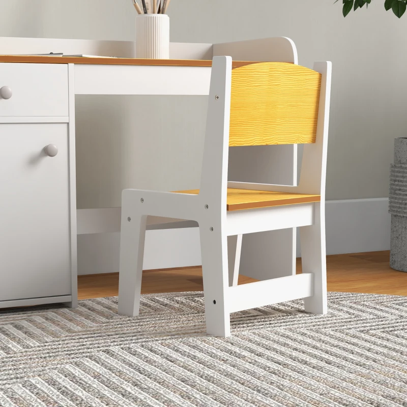Qaba Kids Desk and Chair Set with Storage, Study Desk with Chair, White