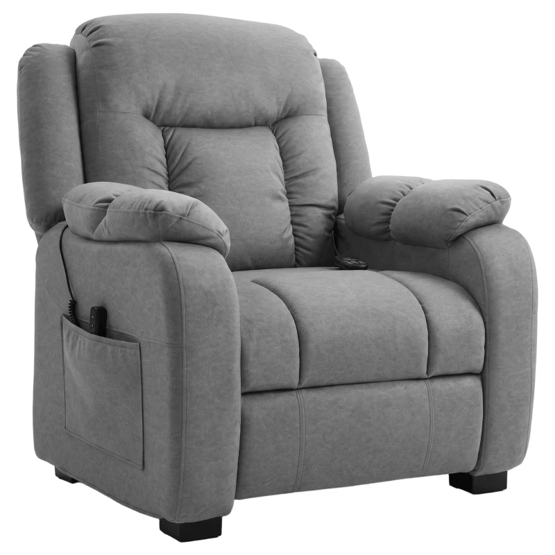 HOMCOM Massage Recliner Chair with Quiet Brushless Motor Pet-Friendly Fabric Power Recliner with 2 Memory Positions Grey