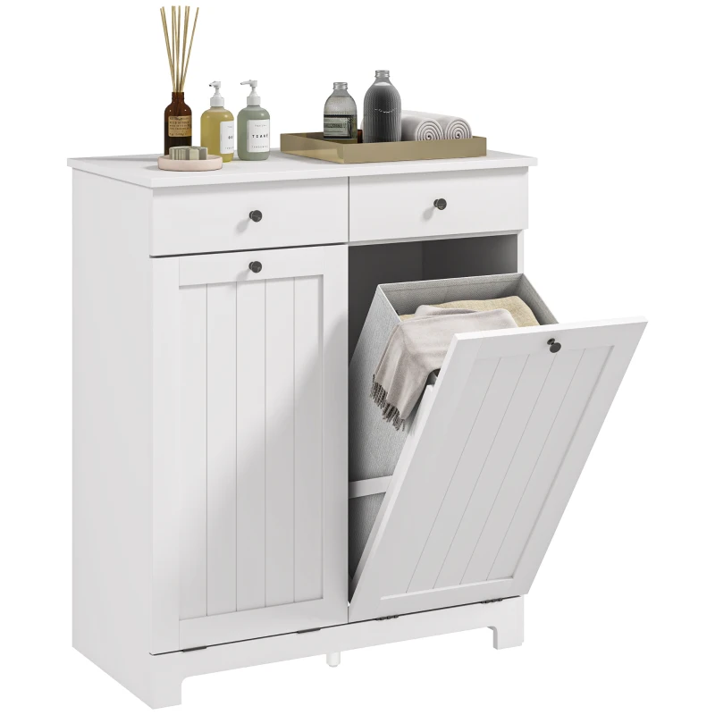 HOMCOM Laundry Hamper Cabinet, Laundry Cabinet with 2 Tilt Out Laundry Baskets and 2 Drawers, White