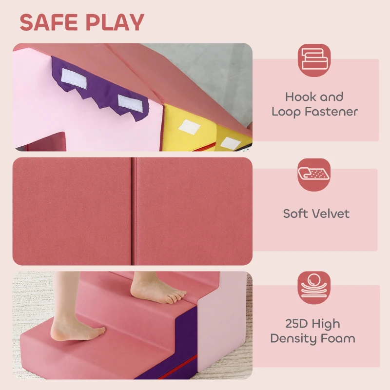 Qaba 2-Piece Climbing Foam Blocks for Toddlers with Detachable Cover, Indoor Climb and Crawl Activity PlaySet, Pink