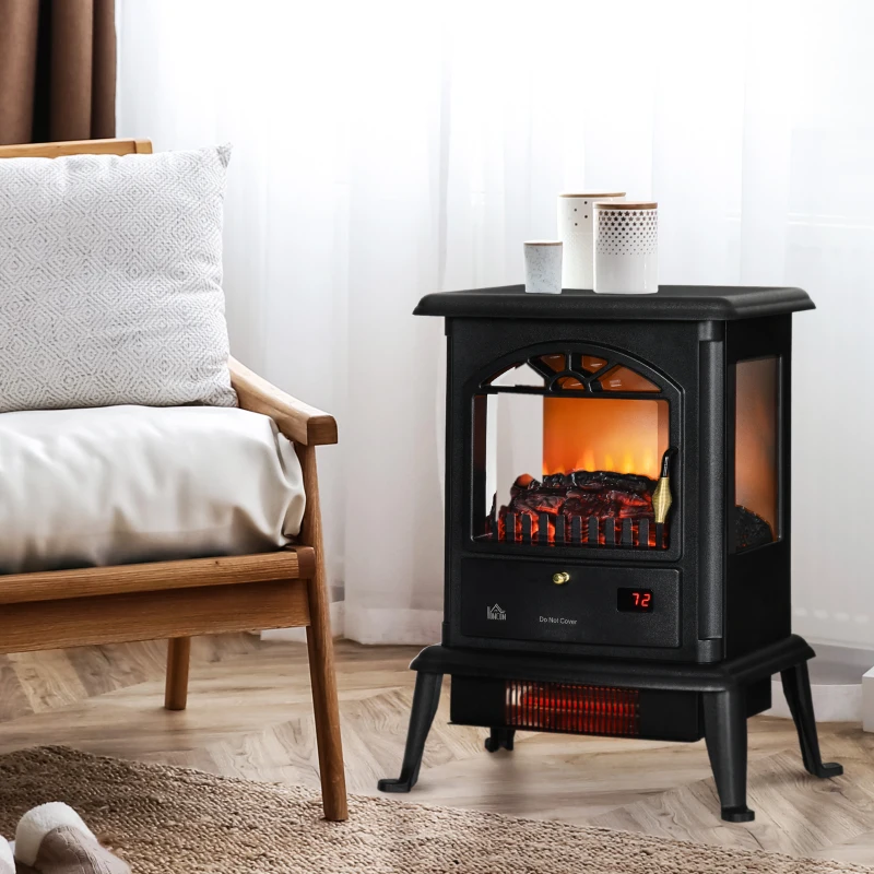 HOMCOM 22" Infrared Electric Fireplace Stove, Freestanding Fireplace Heater with 3D Flame Effect, Adjustable Temperature, Timer, 1000W/1500W, Black