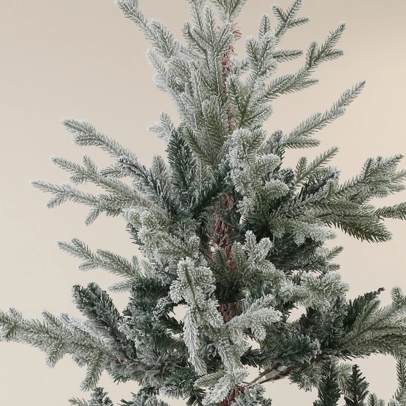 HOMCOM 7.5 Foot Artificial Nordic Pine Christmas Tree with Snow, Easy Assembly, Hinged Xmas Tree for Home Office Holiday