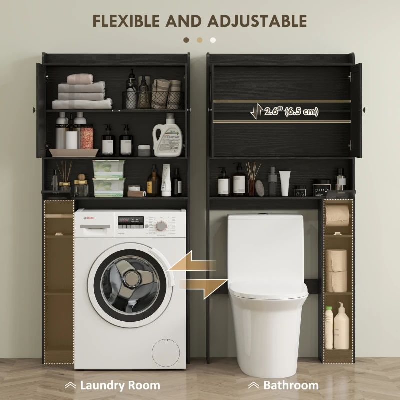 HOMCOM Farmhouse Over the Toilet Cabinet with Barn Doors, Over the Toilet Storage Cabinet with Adjustable Shelf, Black