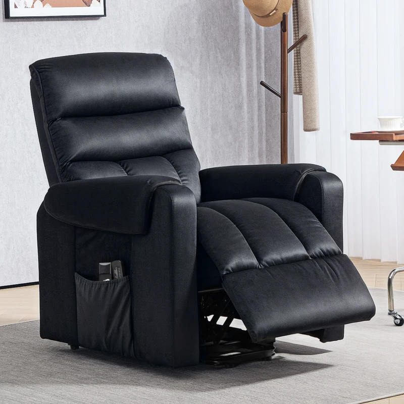 HOMCOM Lift Chair for Elderly, Massage Recliner Chair with 8 Vibration Points, Footrest, Remote Control, Side Pockets, Black