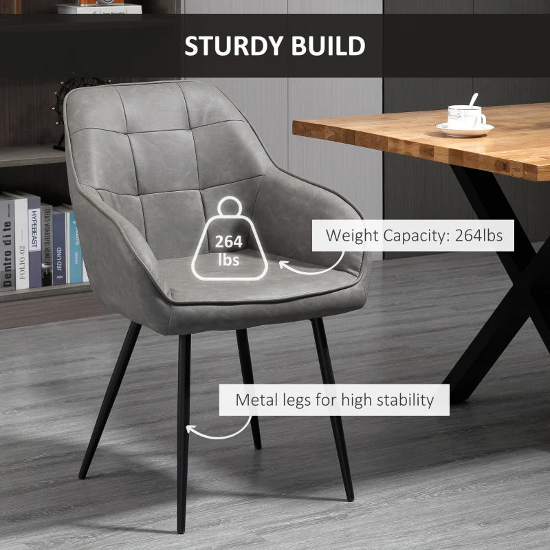 HOMCOM Modern Style Dining Chair Back Accent Chair with PU Leather Upholstery and Metal Legs for Living Room, Light Gray
