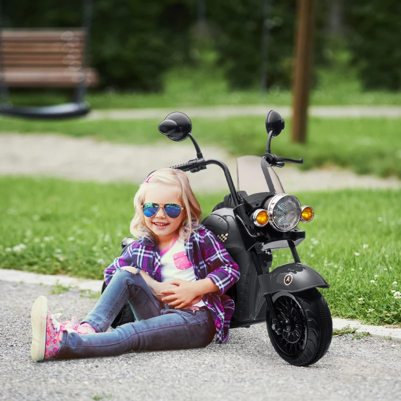 Qaba 6V 3 Wheel Electric Motorcycle for Kids, Battery Powered Motorbike w/ Headlights, Music, Forward & Reverse, Gray