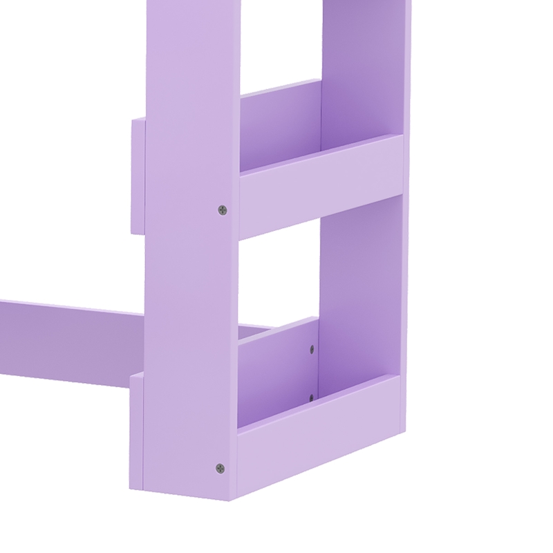 Qaba Kids Vanity Set, Toddler Dressing Table and Chair Set  with Lighted Mirror, Cabinet, Drawer and Shelves, Purple