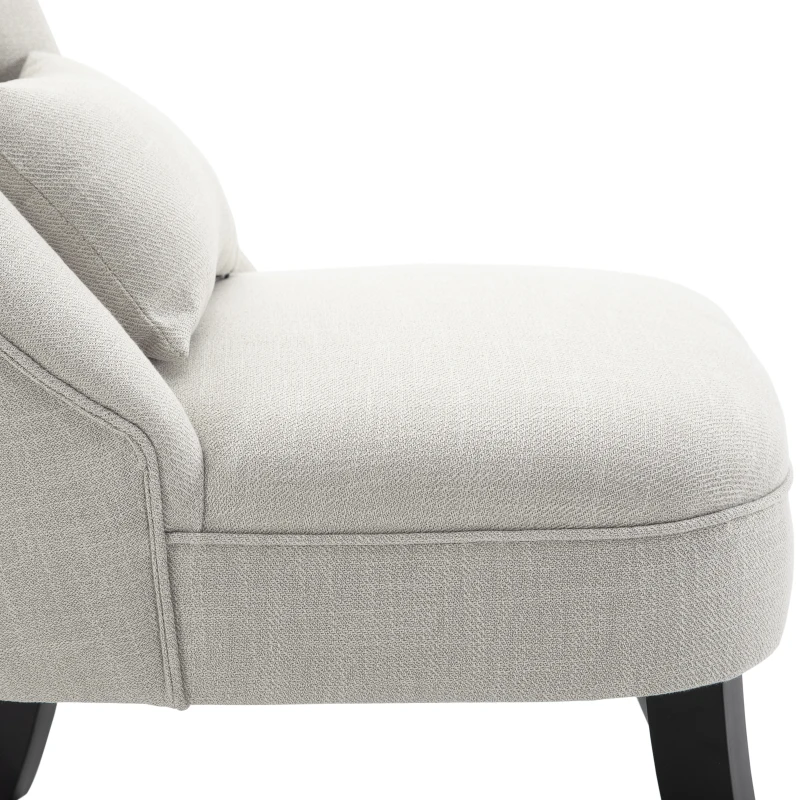HOMCOM Small Button-Tufted Accent Chair Mid-Back Leisure Armchair with Upholstered Fabric, Solid Wood Legs, and Support Pillow, Beige