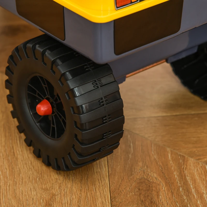 Qaba No Power Ride On Excavator Construction Digger Multi-Functional Truck Toy with 2 in 1 Design Detachable Digging Bucket and Grab Bucket, Music, Light, Yellow