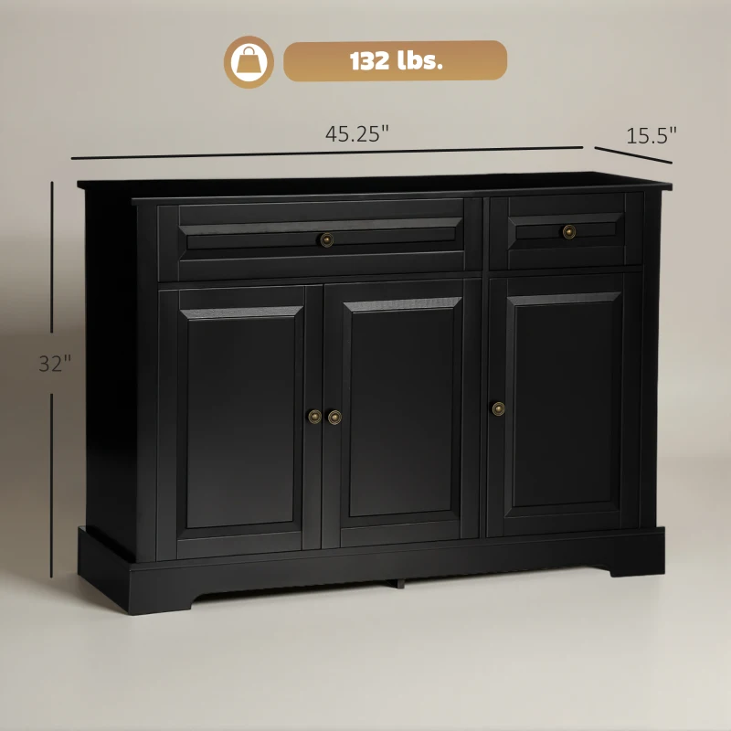 HOMCOM Sideboard Buffet Cabinet, Modern Accent Cabinet with 2 Drawers and Adjustable Shelves, Entryway Cabinet, Black