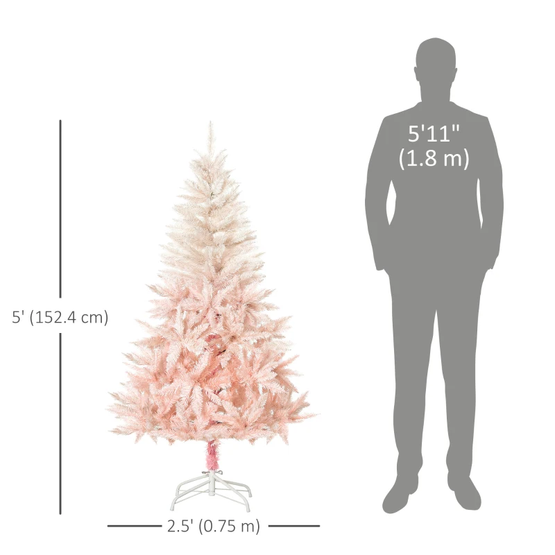 HOMCOM 5ft Artificial Christmas Tree Home Decoration Automatic Open  White and Pink