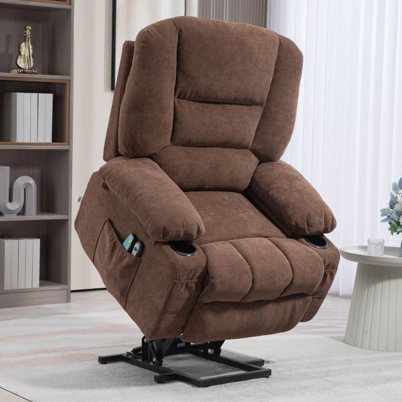 HOMCOM Power Lift Chair, Electric Recliner Chair with Vibration Massage, Heat, Side Pockets, Quick Assembly, Brown