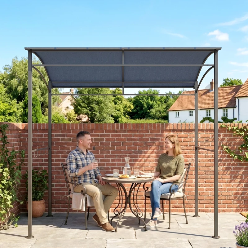Outsunny 7' x 5' BBQ Grill Gazebo Tent, Garden Grill Canopy with Steel Frame and Hooks, Outdoor Sun Shade, Grey