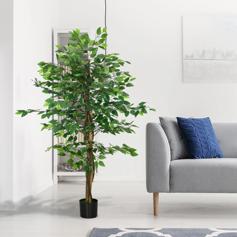 HOMCOM 5ft Artificial Tree Ficus, Indoor Fake Plant with Pot, for Home Decor