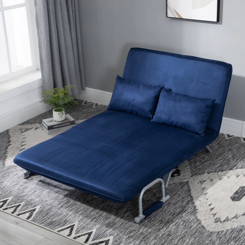HOMCOM Convertible Sofa Bed Sleeper Chair, 5 Position Adjustable Backrest, Armchair Sleeper with Pillows, Leisure Chaise Lounge Couch, Blue