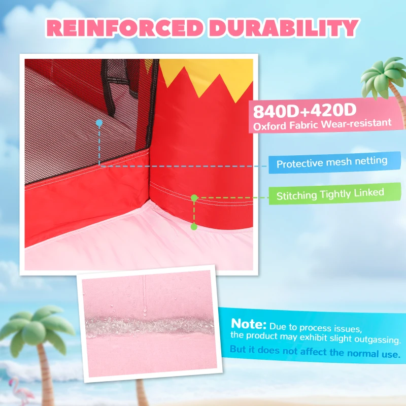 Qaba Inflatable Bounce House with Ball Pool, Basketball Hoop, Jumping Bouncy Castle with Blower for Indoor Outdoor, Pink