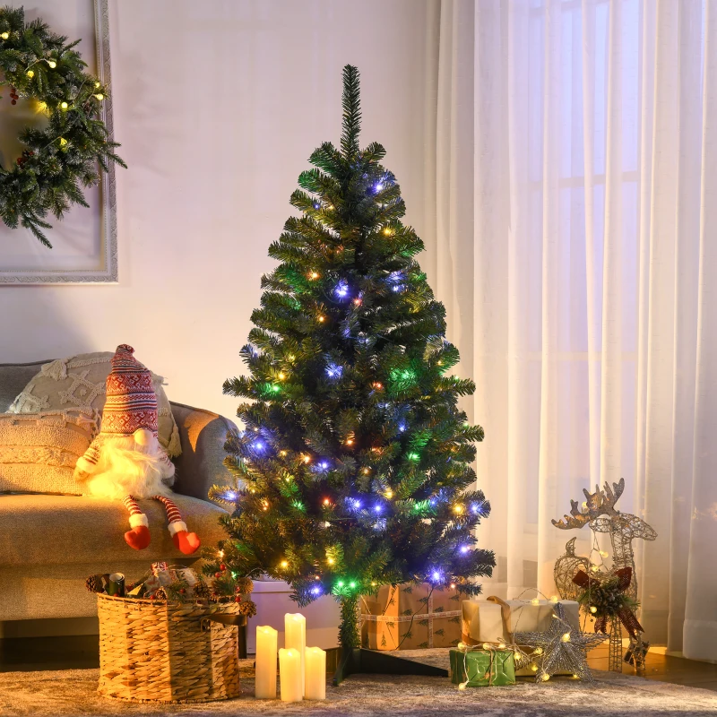 HOMCOM 5' Artificial Prelit Christmas Trees with Warm White or Colorful LED Lights, Auto Open
