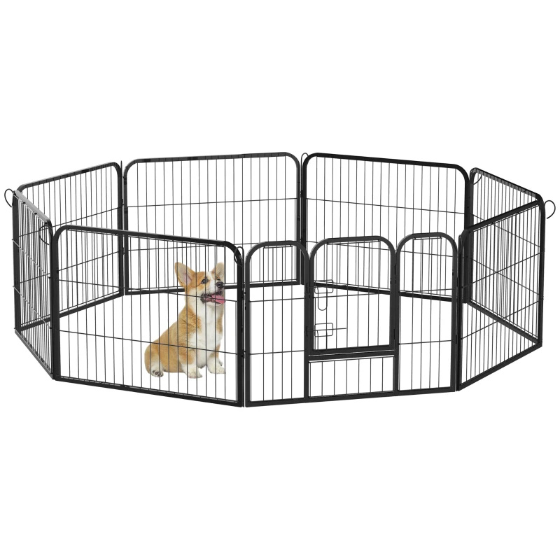 PawHut Dog Playpen, Wide 31.5"W Heavy-Duty Metal Puppy Play Pen, Pet Exercise Fences for Outside and Indoor, DIY Design with Door for Small Dogs, 8 Panels, 23.5"H