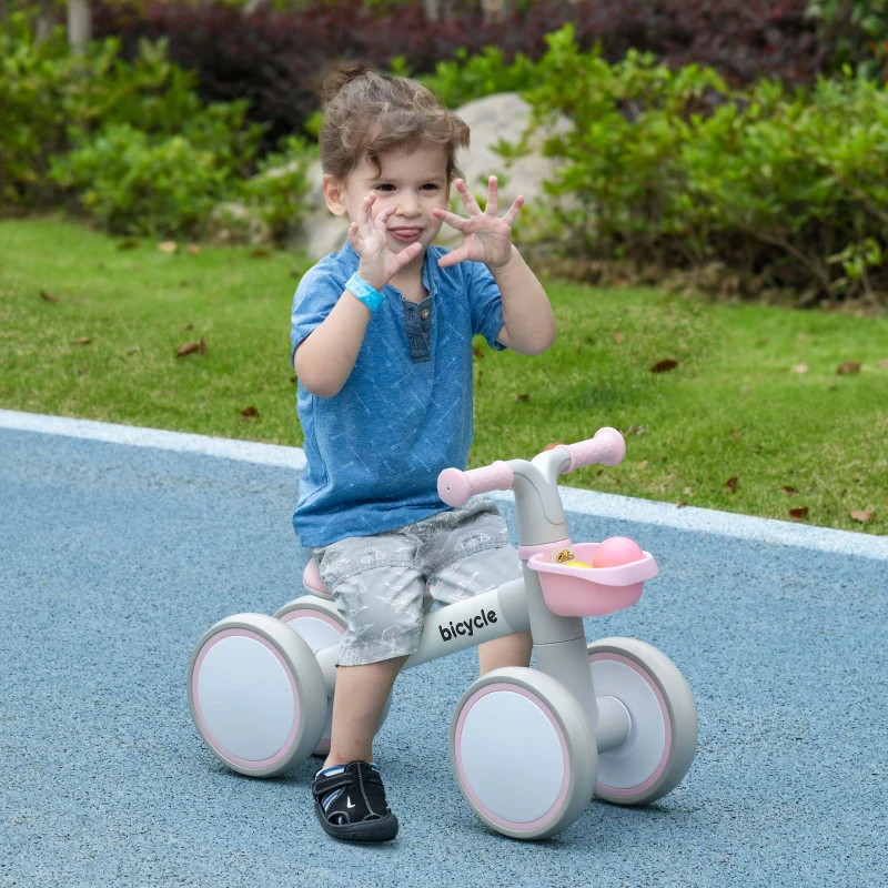Qaba Balance Bike for Toddlers 1-3 Years with Adjustable Seat, Silent Wheels, No Pedal Bike, Pink