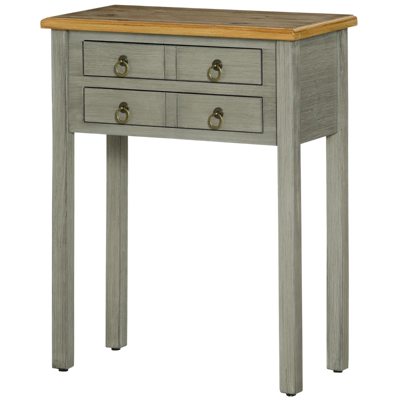 HOMCOM Vintage Console Table with 2 Drawers, Retro Entryway Table for Hallway, Living Room and Hallway, Grey