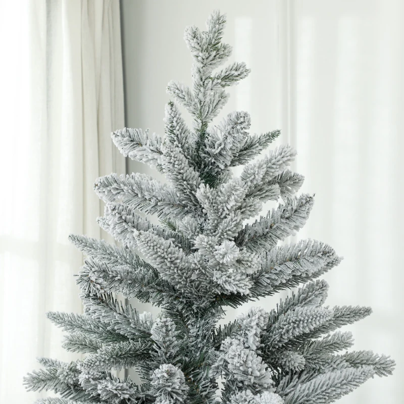 HOMCOM 8ft Artificial Flocked Christmas Tree with Snow Tips, Easy Assembly, Hinged Xmas Tree for Home Office Holiday